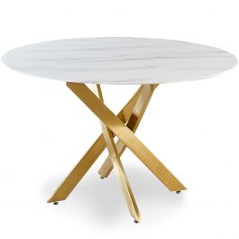 Tavolo Rotondo In Vetro Effetto Marmo Corix Con Gambe In Oro