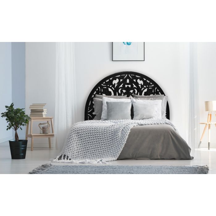 Testiera intagliato per letto matrimoniale, parete bianca arte decorazione appesa, grande teak artigianale legno costiero cottage camera da letto 60 pollici. Testiera Bianca Intagliata . Testiera A Mezzaluna Intagliata 160 Cm In Legno Nero