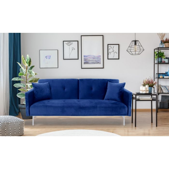 Divano Trasformabile 3 Posti Carla Velluto Blu
