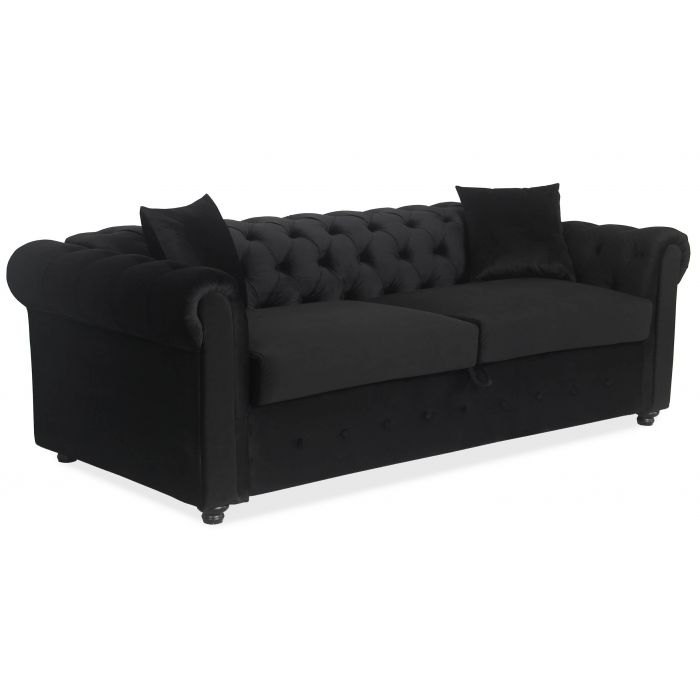 Divano Letto a 3 posti in Velluto Nero Chesterfield Divano Letto a 3 posti in Velluto Nero Chesterfield