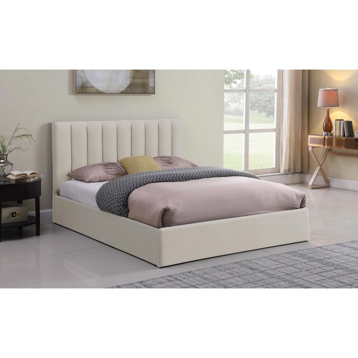 Letto Contenitore Songe Testata Velluto Beige 180 Cm